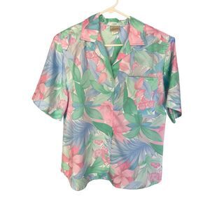 2-Piece Vintage Pykettes Short Sleeve Button Up & Skirt Floral Print Size 10